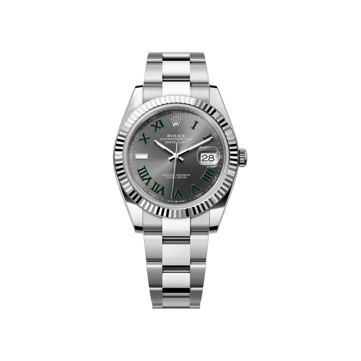 Rolex Datejust 41 Oyster Perpetual 126334-0021 White Gold 41mm Grey Dial Green Roman Numeral Men's Watch