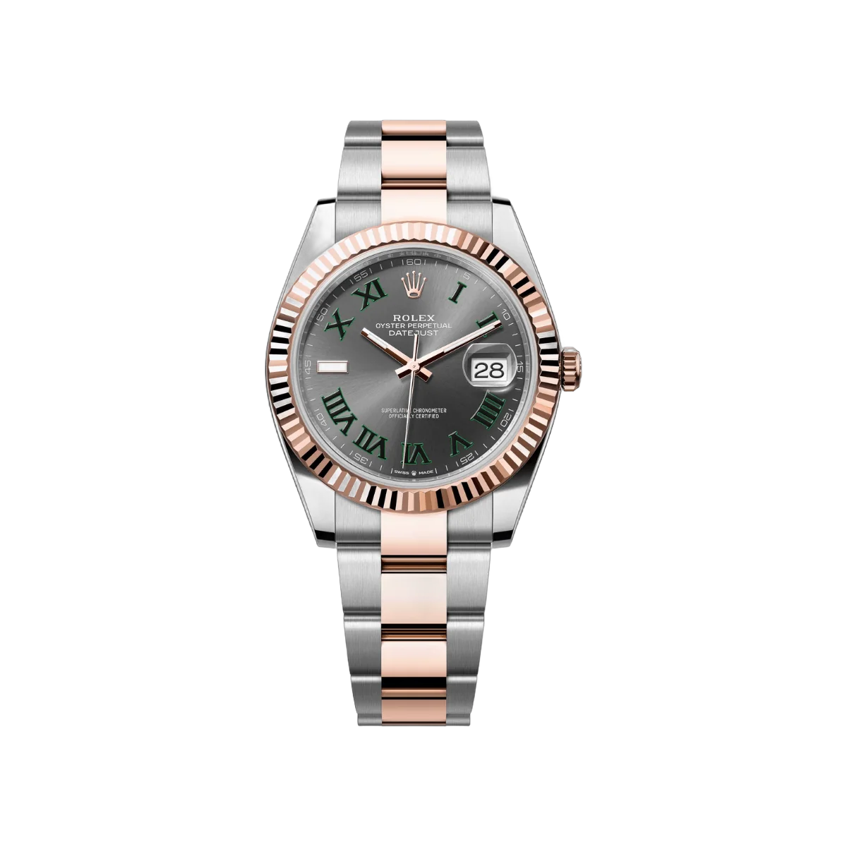 Rolex Datejust m126331-0015 Oyster Perpetual Wimbledon Everose Gold Green Roman Numerals 41mm Slate Grey Dial Mens Watch