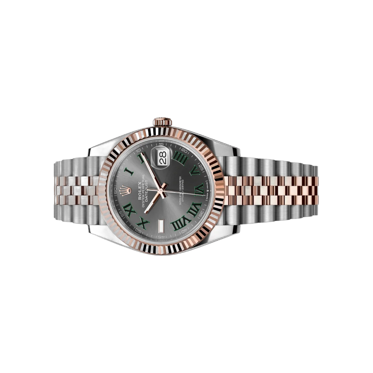 Rolex Datejust m126331-0016 Oyster Perpetual Wimbledon Everose Gold Green Roman Numerals 41mm Slate Grey Dial Mens Watch – additional product photo 2