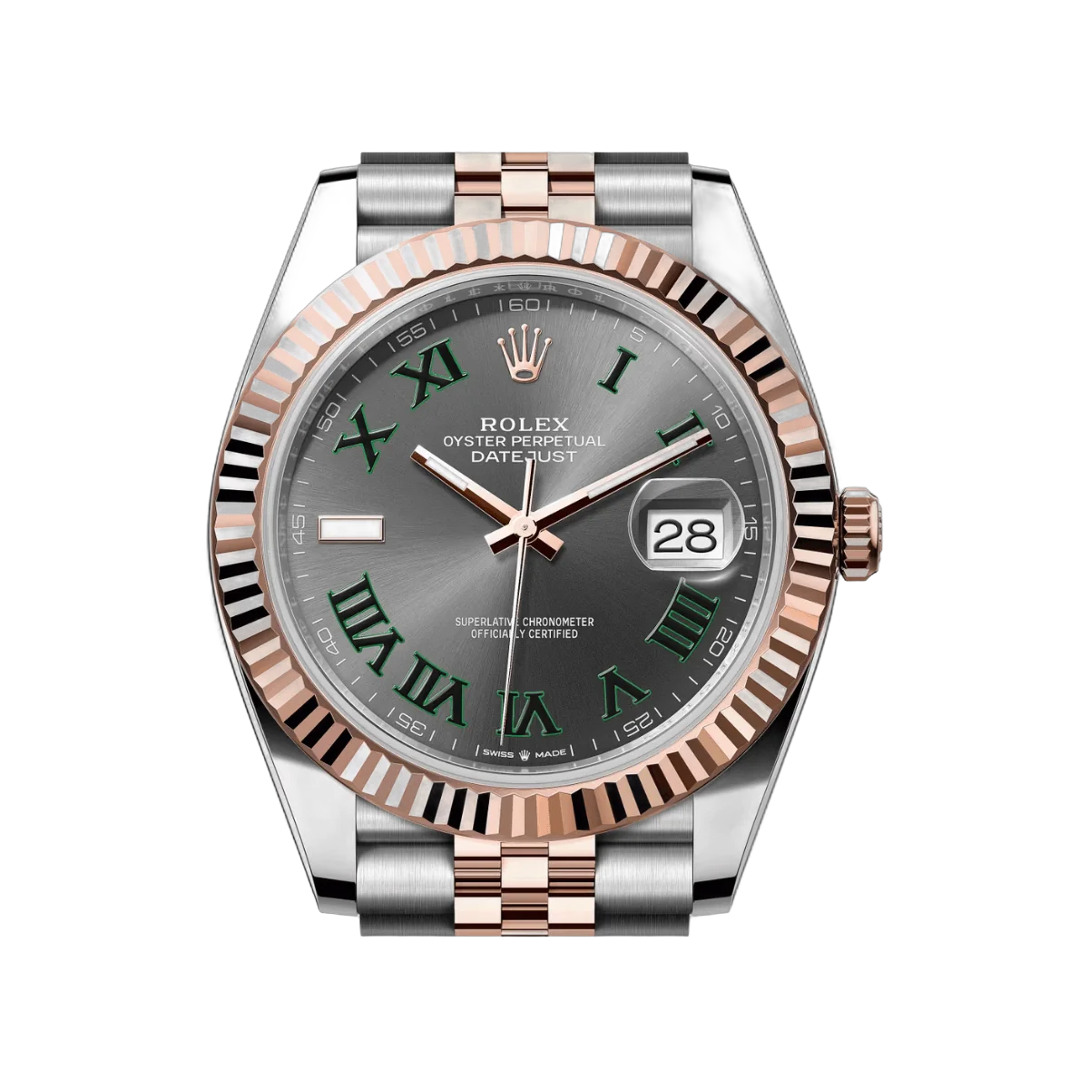 Rolex Datejust m126331-0016 Oyster Perpetual Wimbledon Everose Gold Green Roman Numerals 41mm Slate Grey Dial Mens Watch – additional product photo 3
