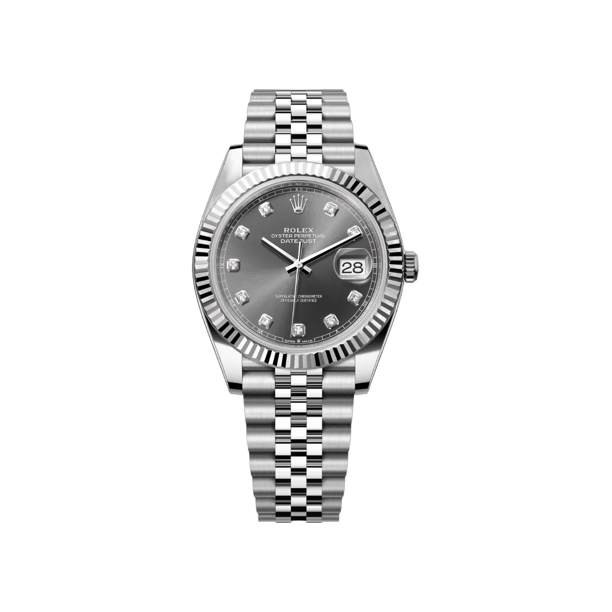 Rolex Datejust m126334-0006 White Gold Oystersteel 41mm Grey Diamond Dial Men's Watch