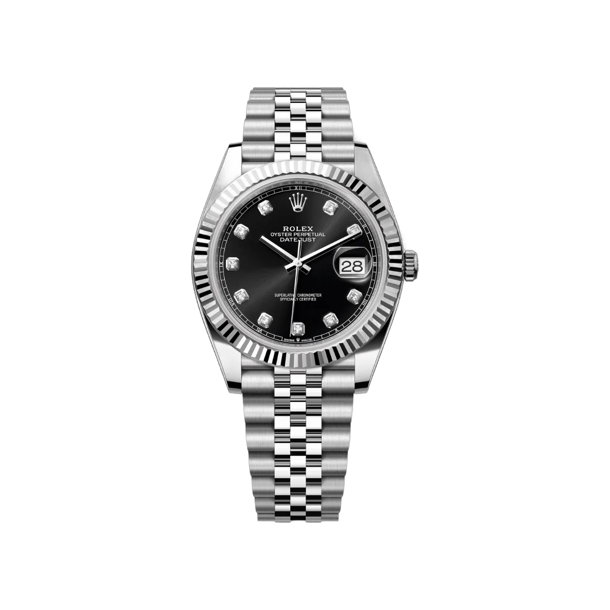 Rolex Datejust m126334-0012 White Gold Oystersteel 41mm Black Diamond Dial Men's Watch