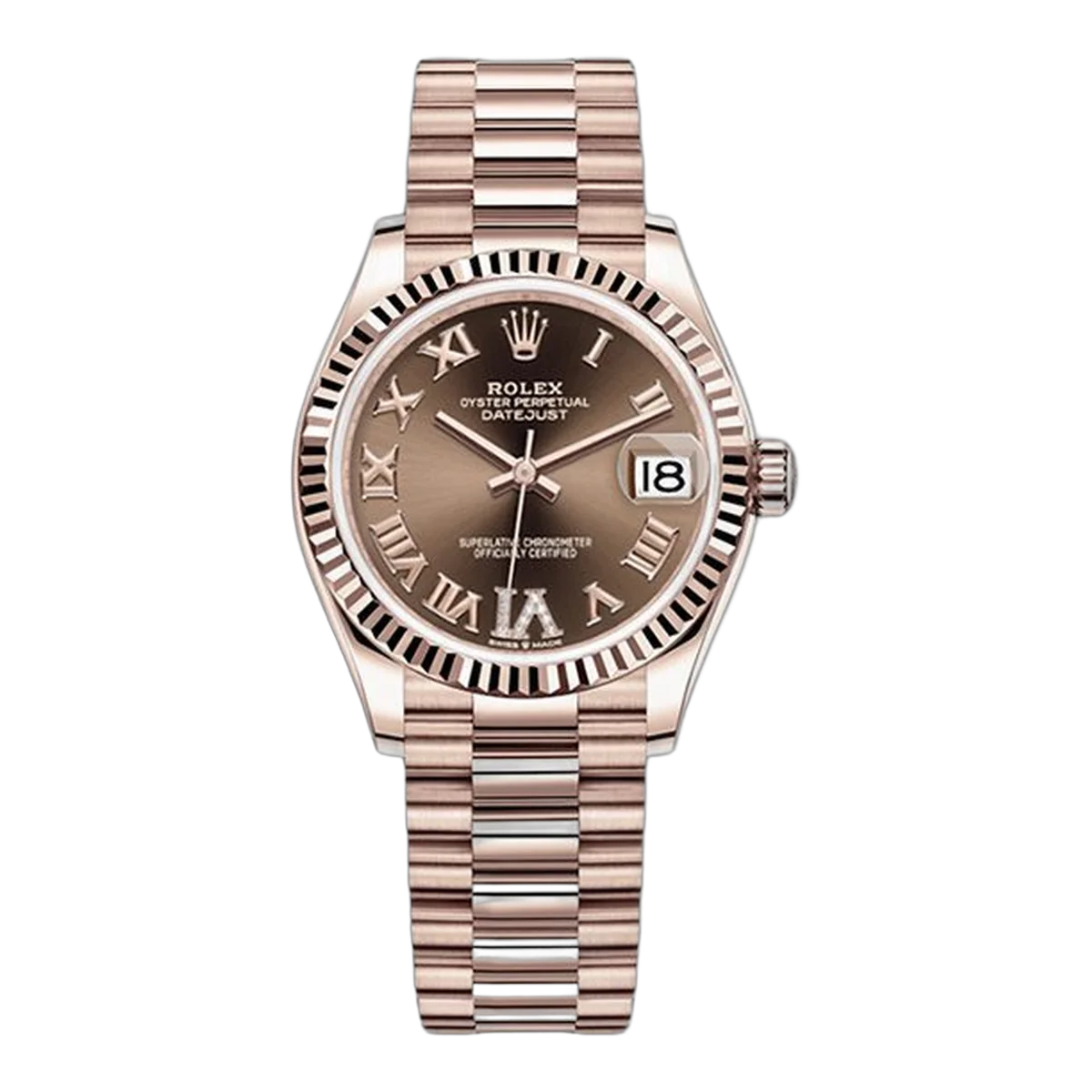 Rolex Datejust M278275-0025 Chodr6P 31Mm Everose Gold Chocolate Dial With Diamonds