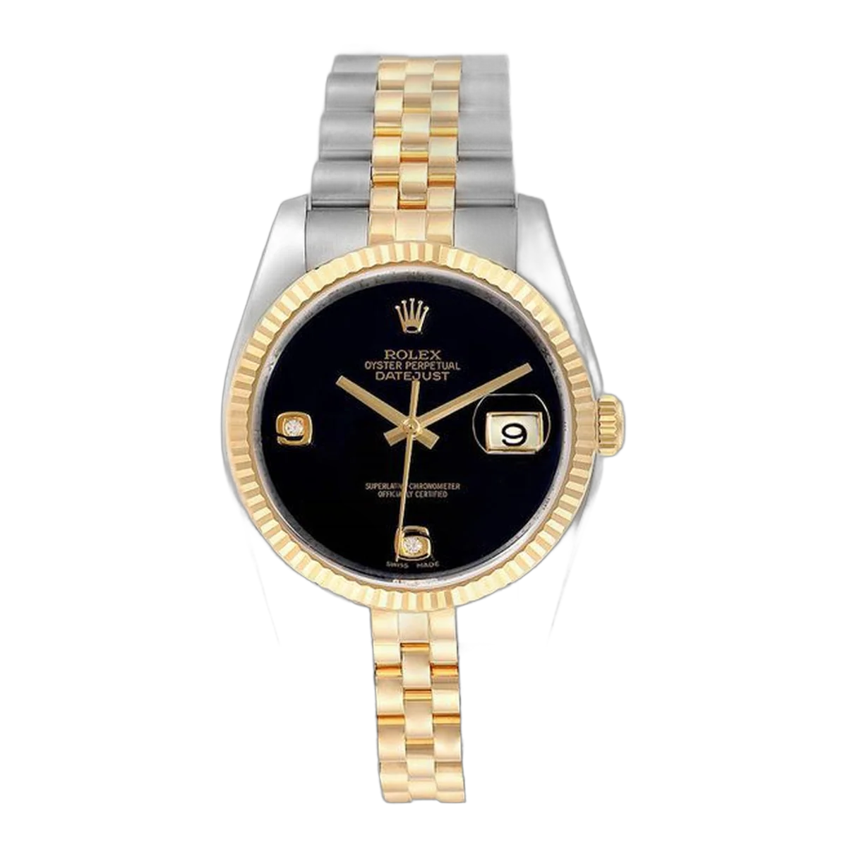 Rolex Datejust Steel Yellow Gold Black Onyx Diamond Men's Watch