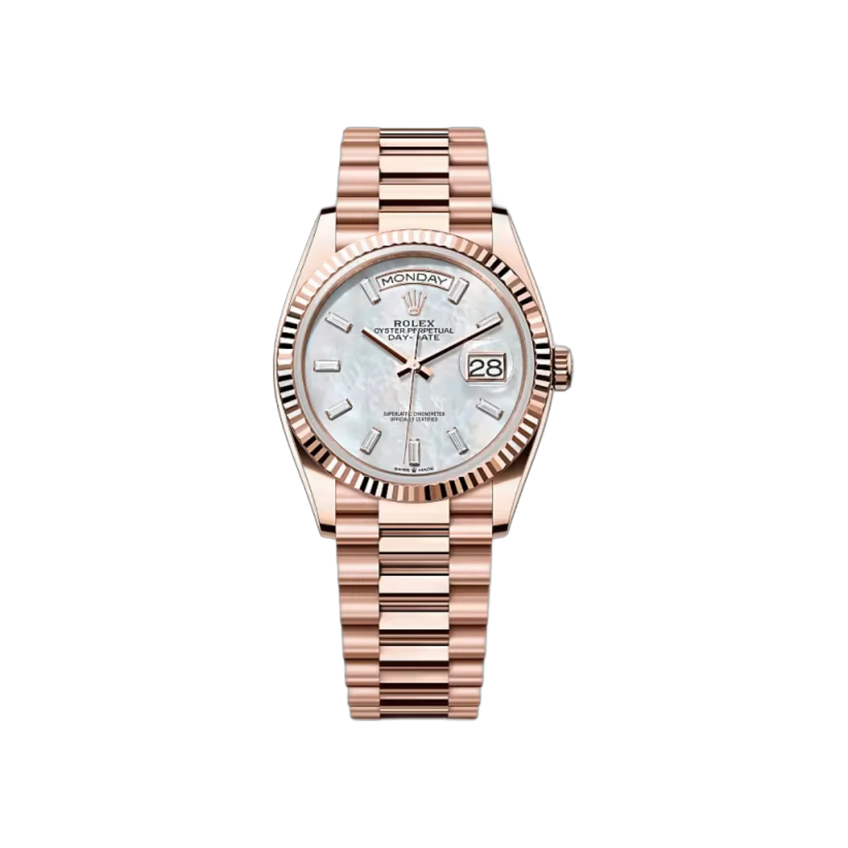 Rolex Day-Date 128235-0078 MOP Dial Everose Gold 36mm Women's Watch