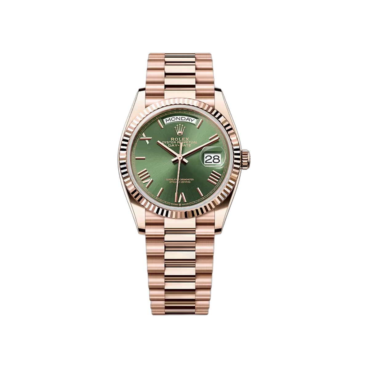 Rolex Day-Date 128235-0089 Olive Green Everose Gold 36mm Women's Watch