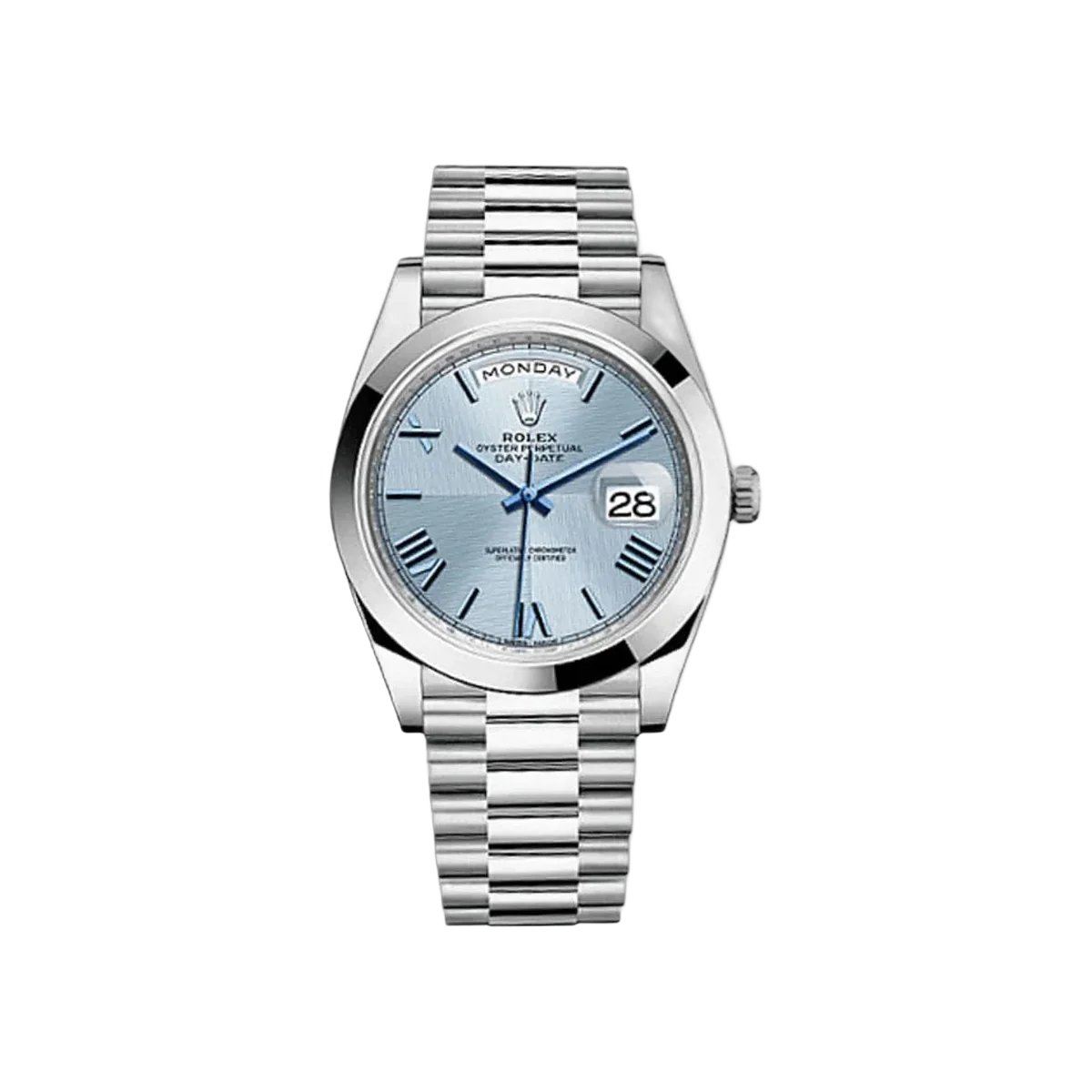 Rolex Day-Date 228206 IBQMRP Platinum 40mm Ice Blue Roman Dial Men's Watch