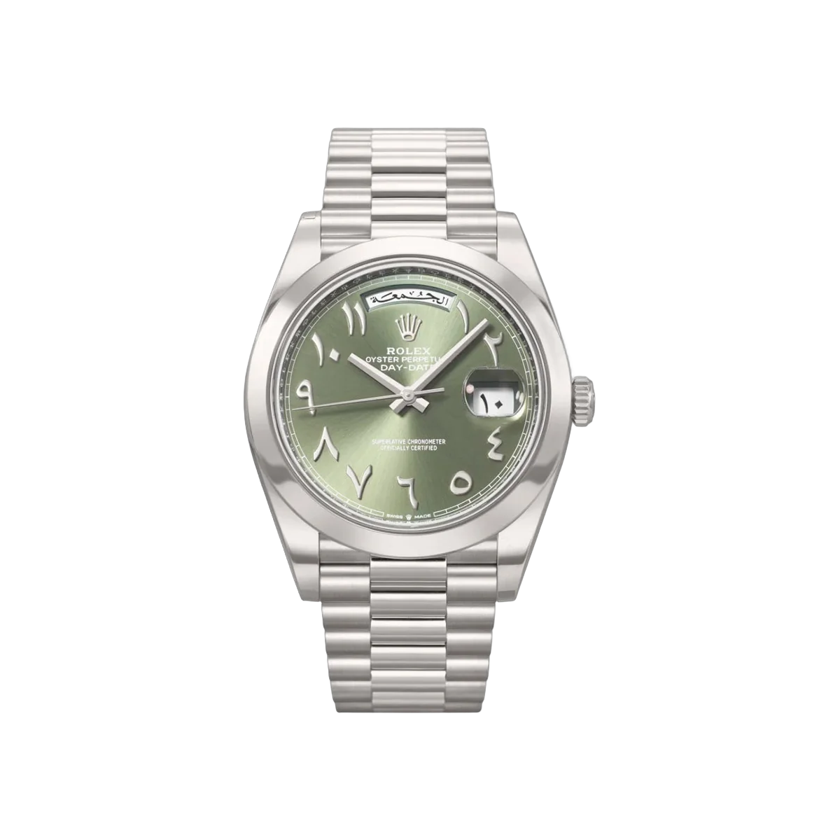 Rolex Day-Date 228206TBR Arabic Platinum 40mm Olive Green Arabic Dial Men's Watch