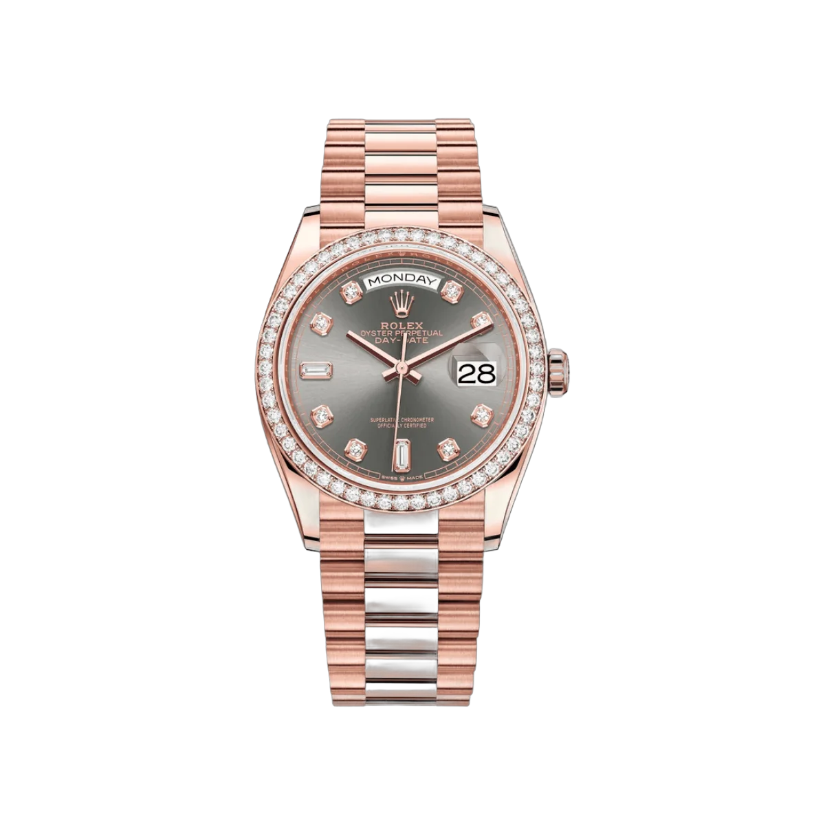 Rolex Day-Date 36 President 128345RBR Diamond Bezel Gray Dial