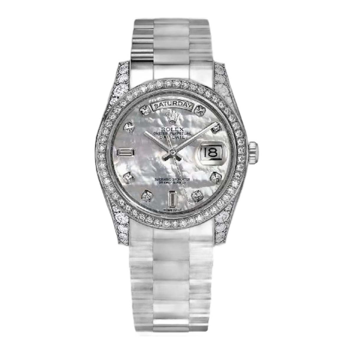 Rolex Day-Date 36 White Gold White Mother Of Pearl Diamond Dial Men's Watch