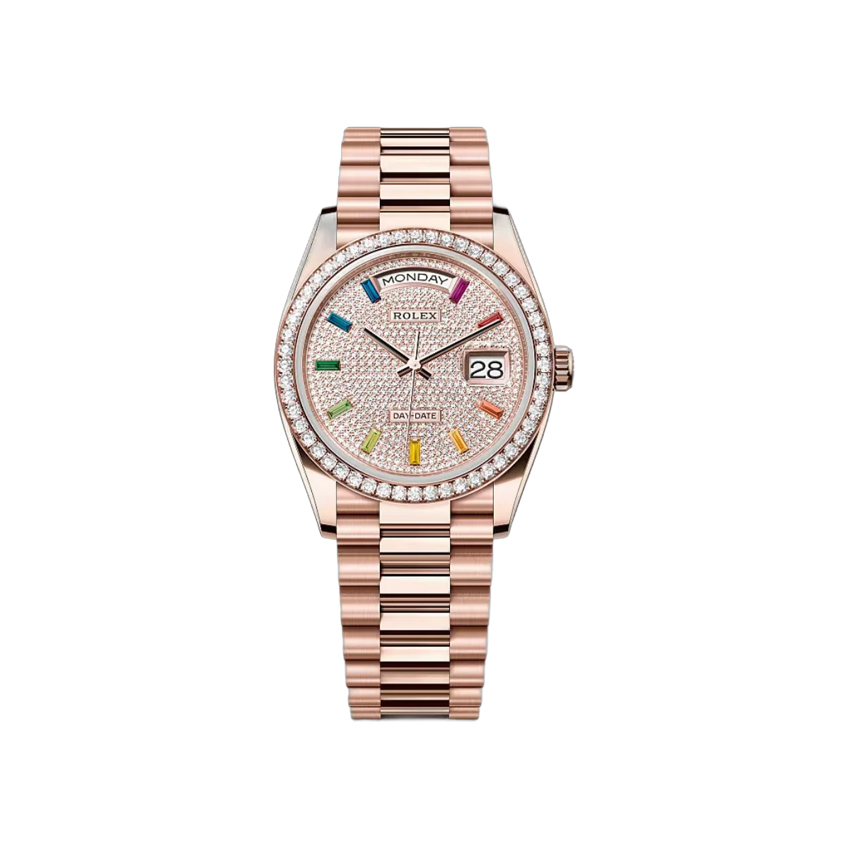 Rolex Day-Date Diamond Bezel 128345RBR-0042 Diamond-Paved Everose Gold 36mm Women's Watch