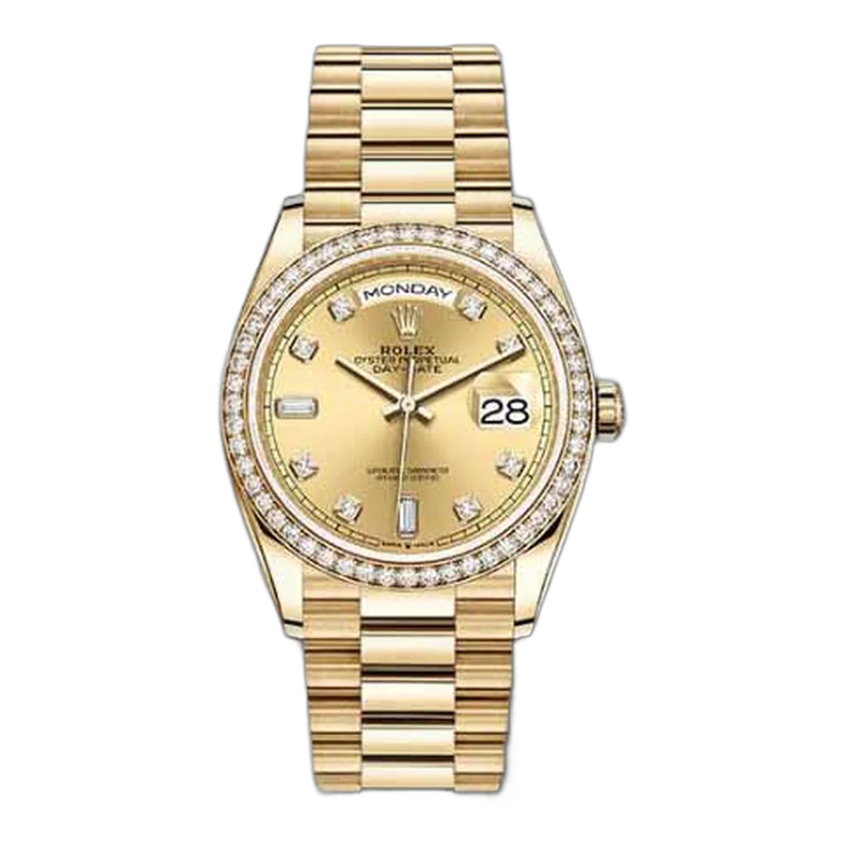 Rolex Day-Date Diamond Bezel 36Mm 18Kt Yellow Gold Men's Watch