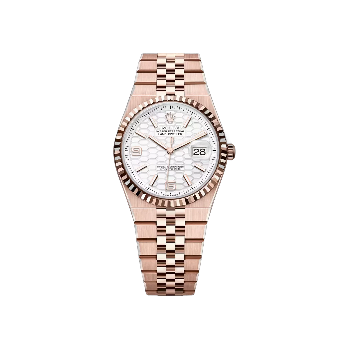 Rolex Land-Dweller 127235-0001 Everose Gold 36mm White Honeycomb-motif Dial Ladies Watch
