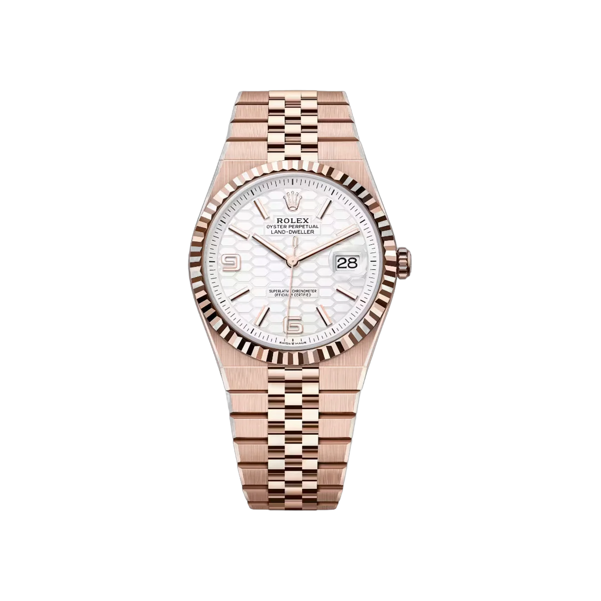 Rolex Land-Dweller 127335-0001 Everose Gold 40mm White Honeycomb-motif Dial Men's Watch