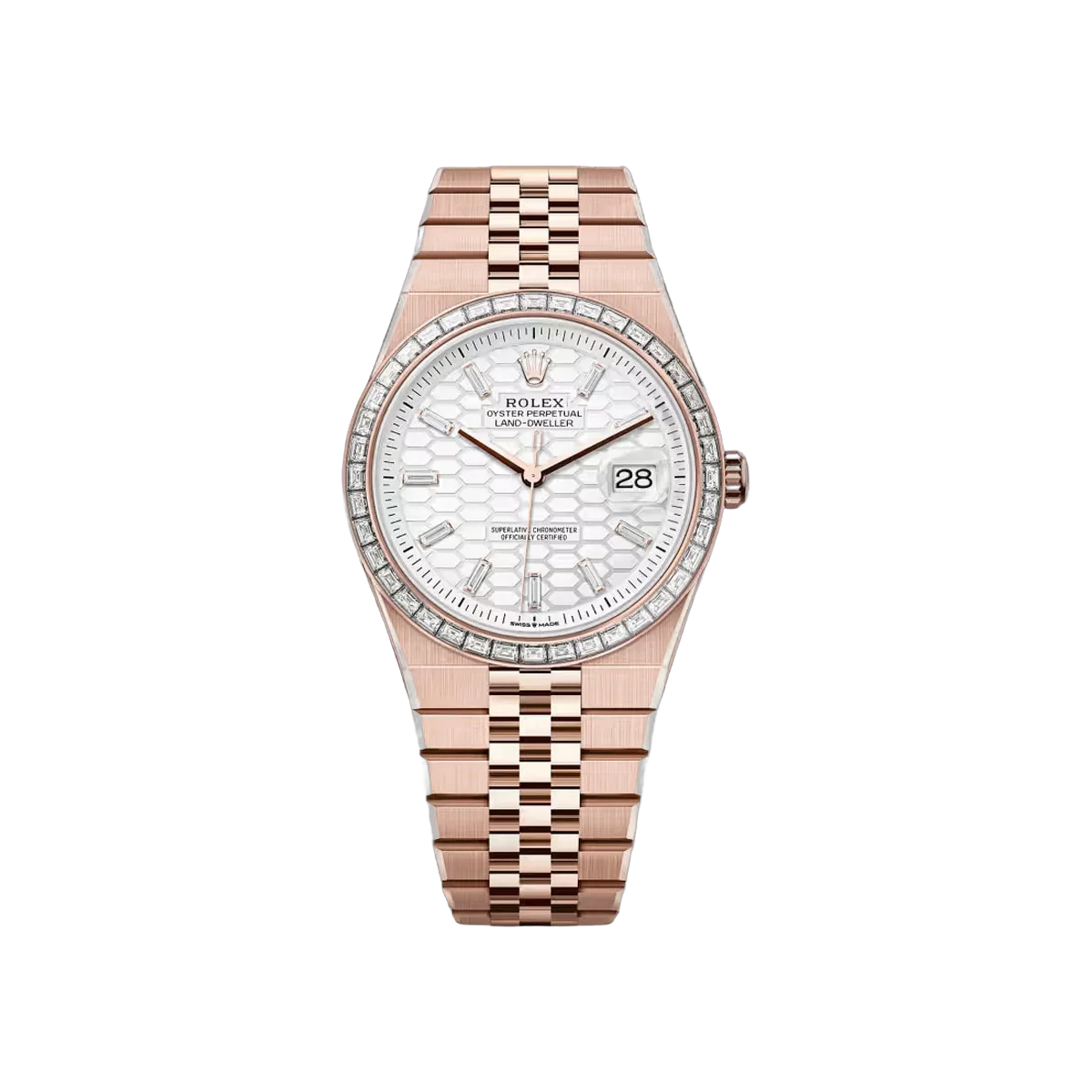 Rolex Land-Dweller 127385TBR-0003 Everose Gold 40mm White Honeycomb-motif Dial Men's Watch