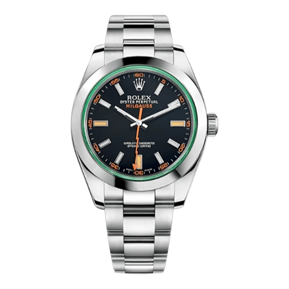 Rolex Milgauss 116400Gv Black Dial With Green Crystal 40Mm Stainless Steel Oyster Bracelet
