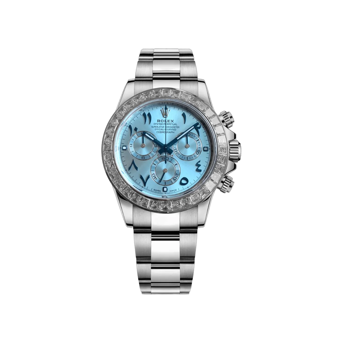 Rolex Oyster Perpetual Cosmograph Daytona 116576TBR-0005 Platinum Arabic Baguette Bezel Ice Blue Dial