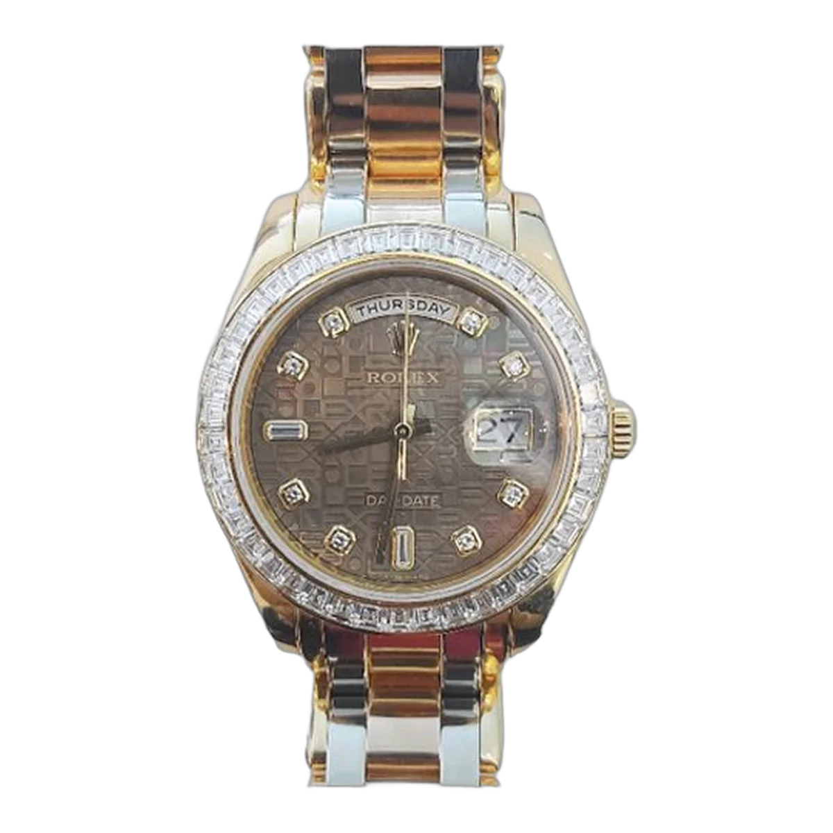 Rolex Oyster Perpetual Day-Date 39Mm Diamond Set Dark Mop Dial Ladies Watch