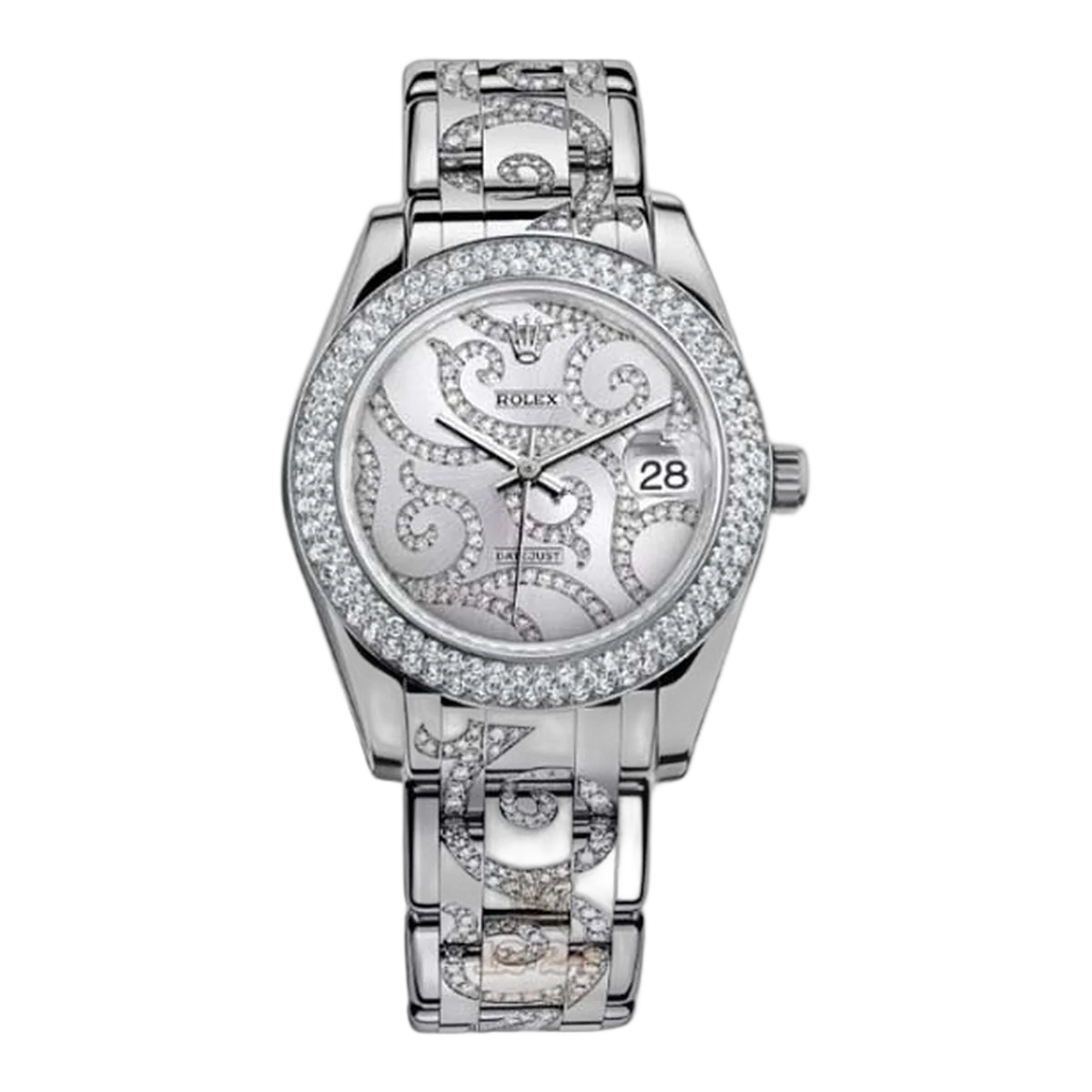 Rolex Pearlmaster Midsize 81299 White Gold Diamond Pave Flamme Watch