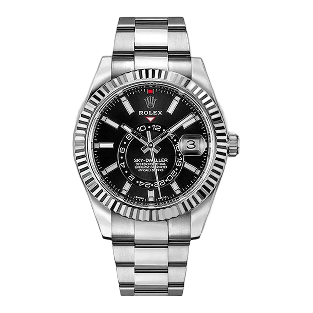 Rolex Sky Dweller 326934 Bk Black Indices Dial White Gold Bezel 42Mm Stainless Steel Oyster Bracelet