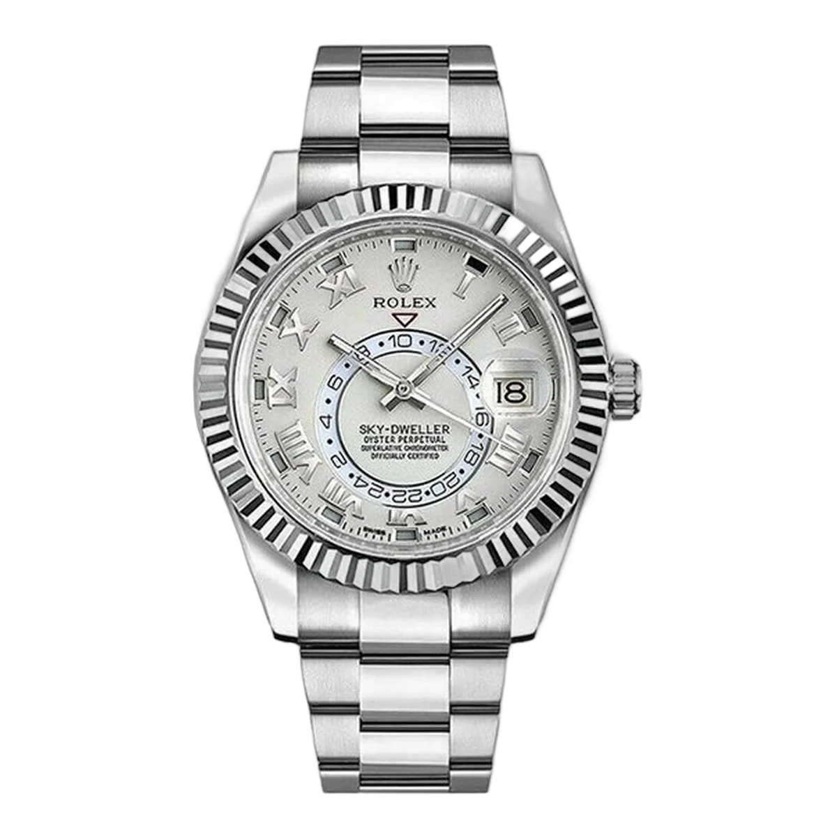 Rolex Sky Dweller 326939 Ivory Roman Fluted Bezel 42Mm 18K White Gold Men's Watch