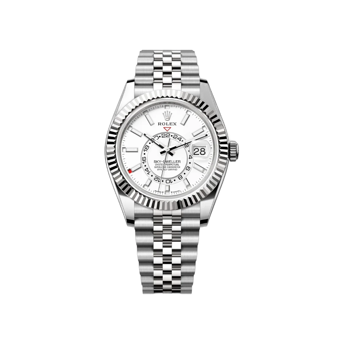 Rolex Sky Dweller 336934-0004 White Gold Fluted Bezel 42mm Men's Watch