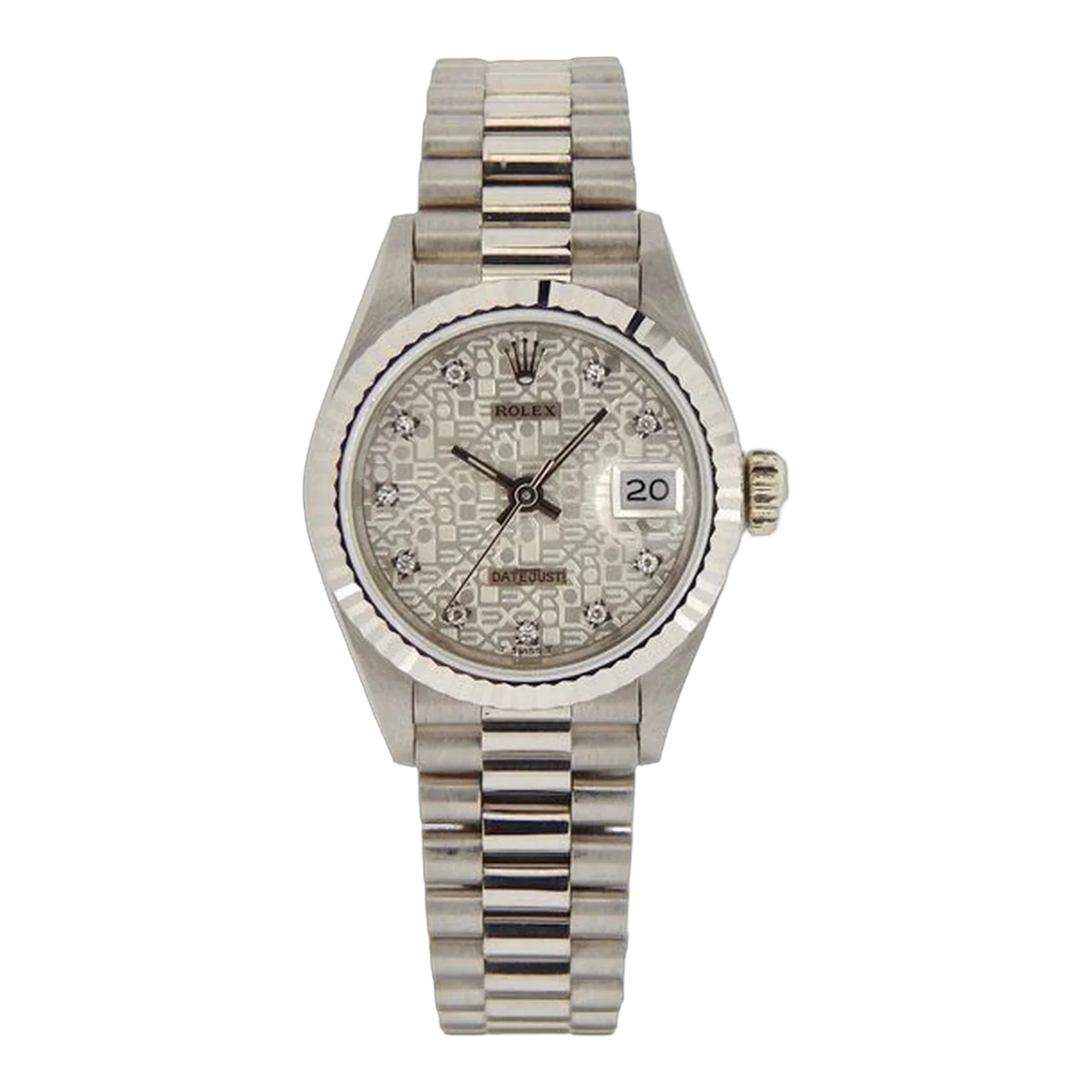 Rolex Solid 18K White Gold Datejust President Silver Diamond Dial 26Mm Ladies Watch Ref. 69179