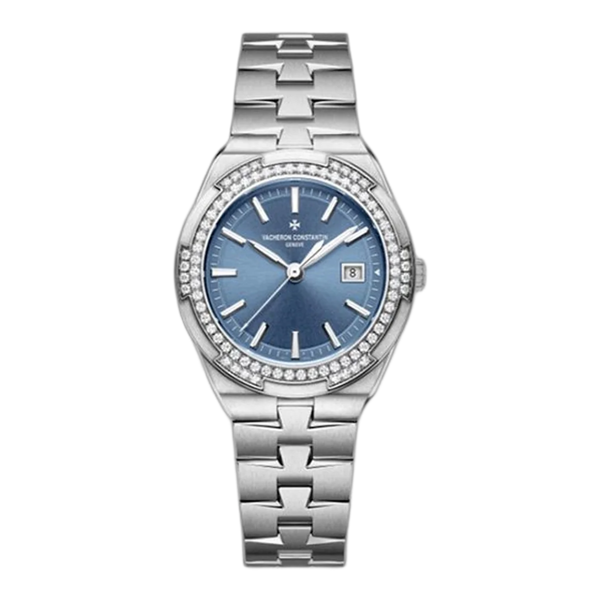 Vacheron Constantin Overseas 1205V/100A-B590 Blue Denim Dial Diamond Set Bezel Quartz 33Mm Stainless Steel Ladies Watch 1205V/100A-B590