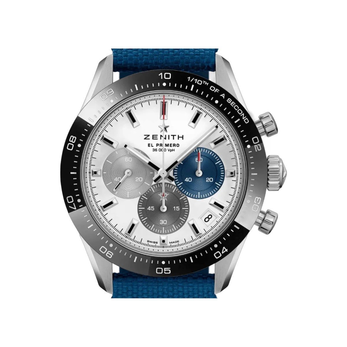 Zenith Chronomaster Sport 03.3100.3600/69.C823 Black Bezel Blue Fabric Strap 41mm White Dial Unisex Watch – additional product photo 4